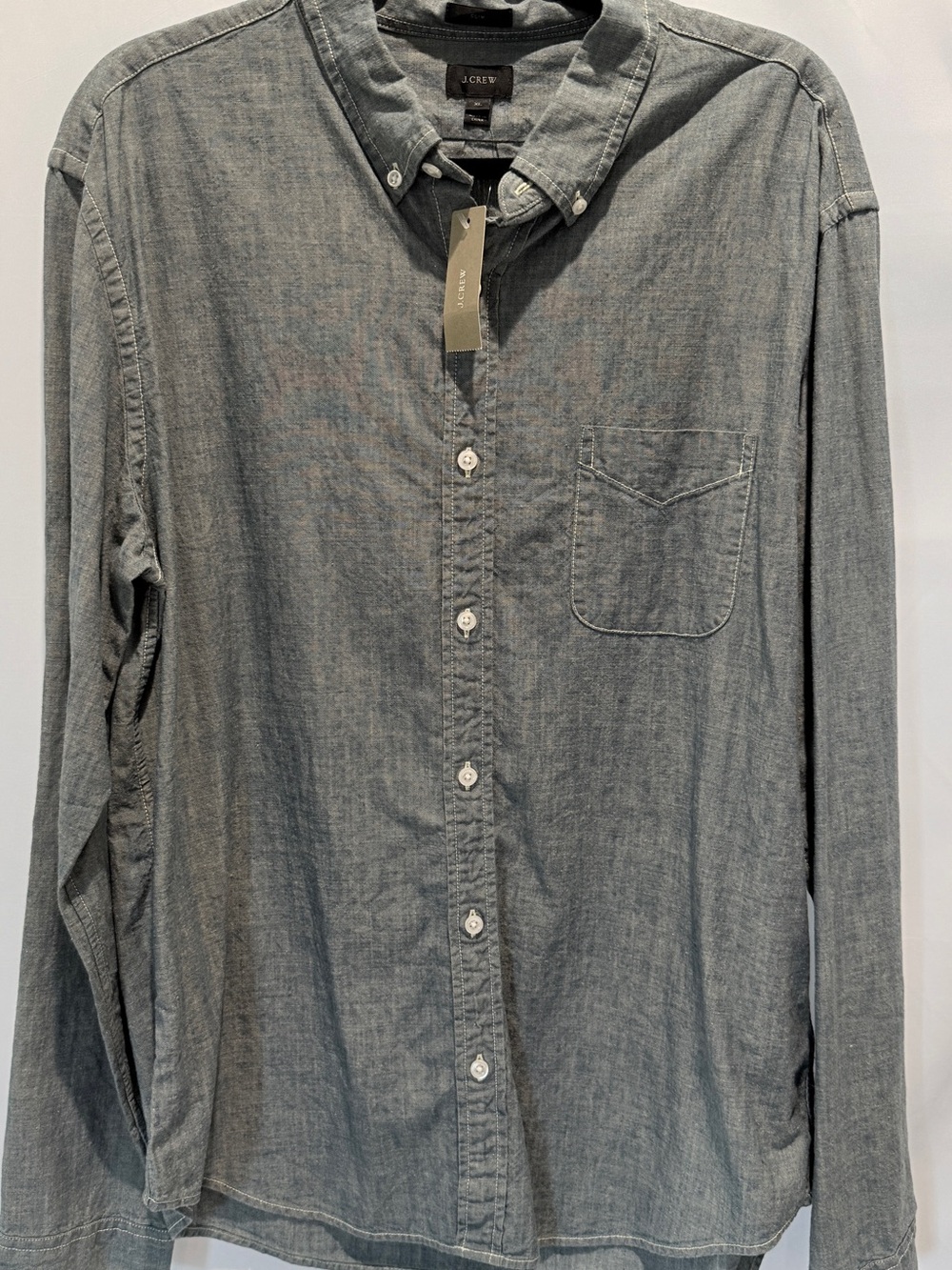 J. Crew Men’s Long-Sleeve Button-Down Shirt in Chambray Gray NEW